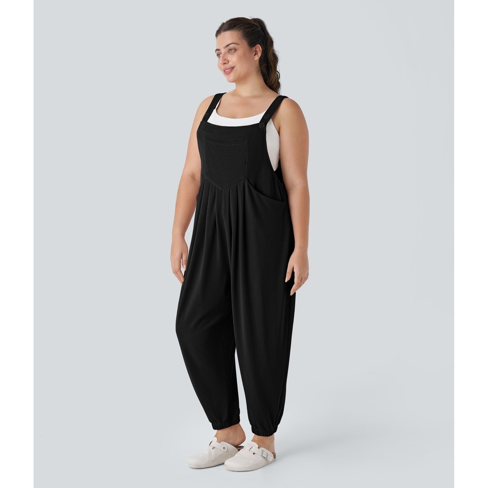 Halara Black Cloudful Air Waffle Knit Adjustable Strap Overalls XL Regular
